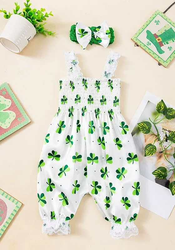 ​​Clover Lace Trim Baby Romper Set