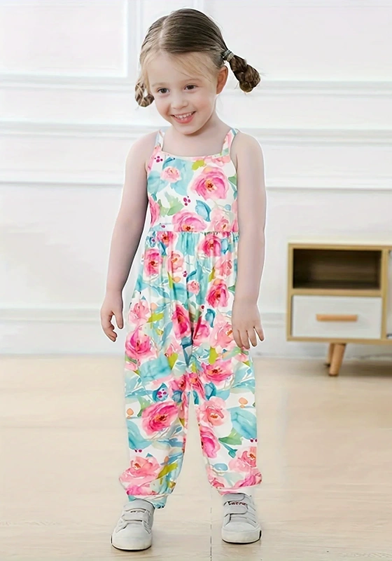 Print Sleeveless Girl's Jumpsuits