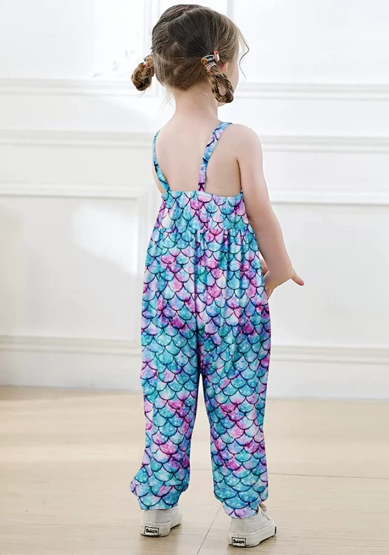 Print Sleeveless Girl's Jumpsuits
