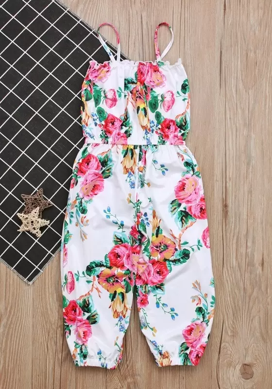 Print Sleeveless Girl's Jumpsuits