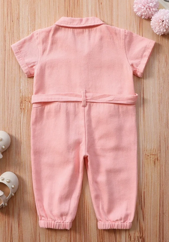 ​​Pink Bow Buttons Romper