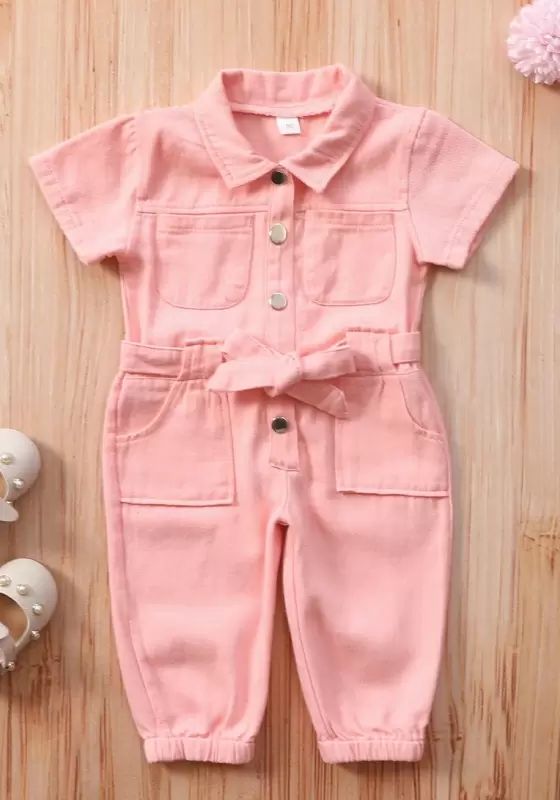 ​​Pink Bow Buttons Romper