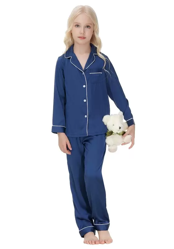 Navy Button Front Pajama Set