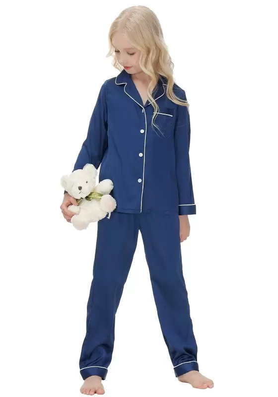 Navy Button Front Pajama Set