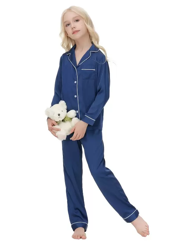 Navy Button Front Pajama Set