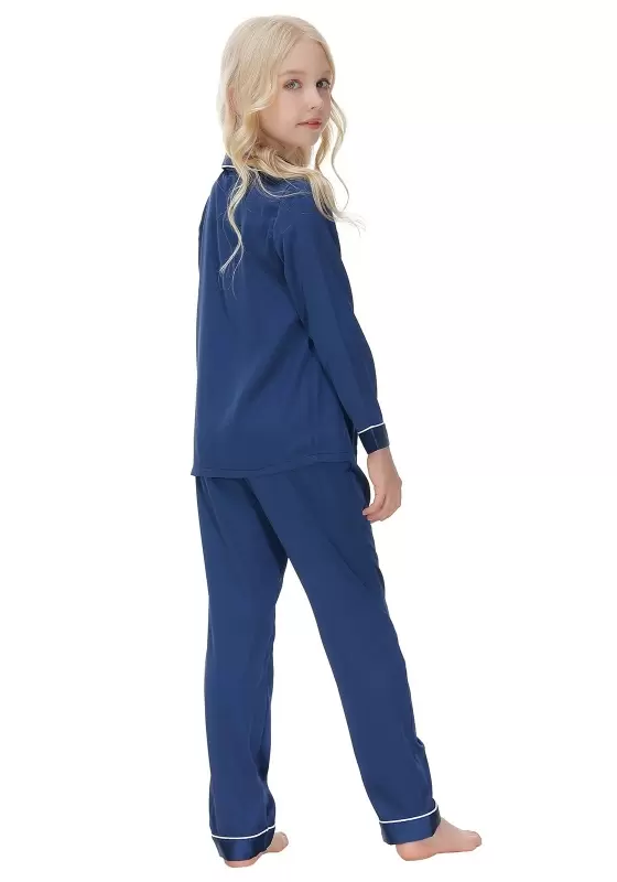 Navy Button Front Pajama Set