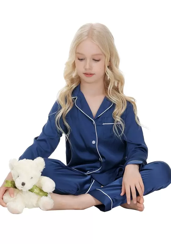 Navy Button Front Pajama Set