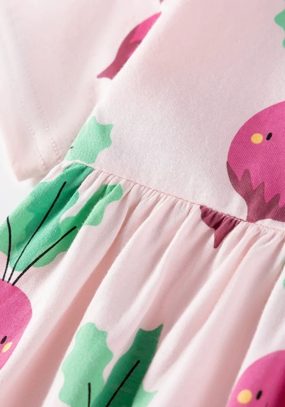 Sweet Radish Print Pleated Dress