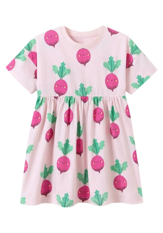 Sweet Radish Print Pleated Dress