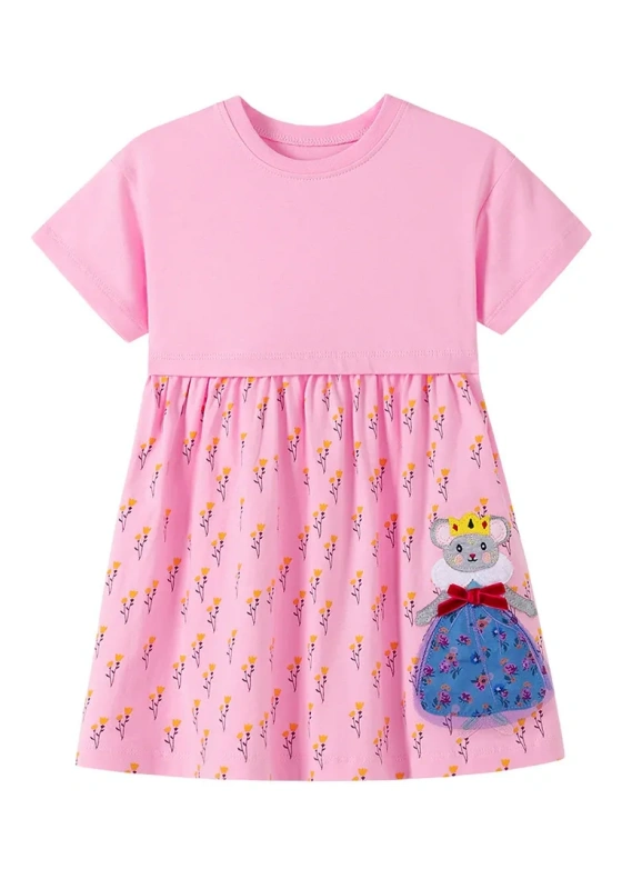 Mouse Applique Pink Print Dress