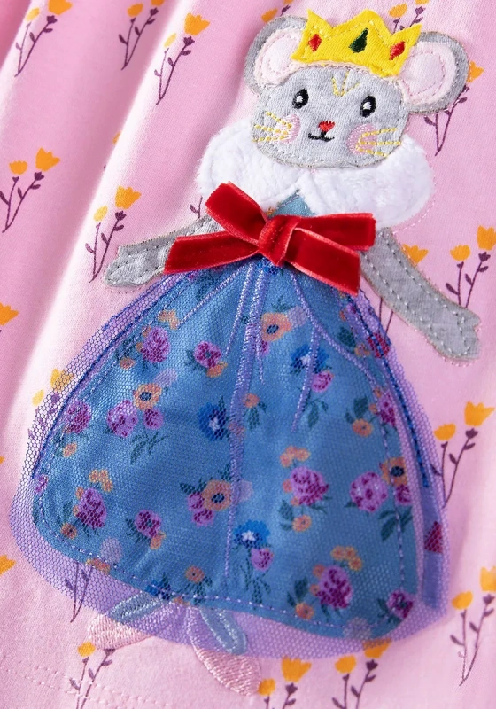 Mouse Applique Pink Print Dress