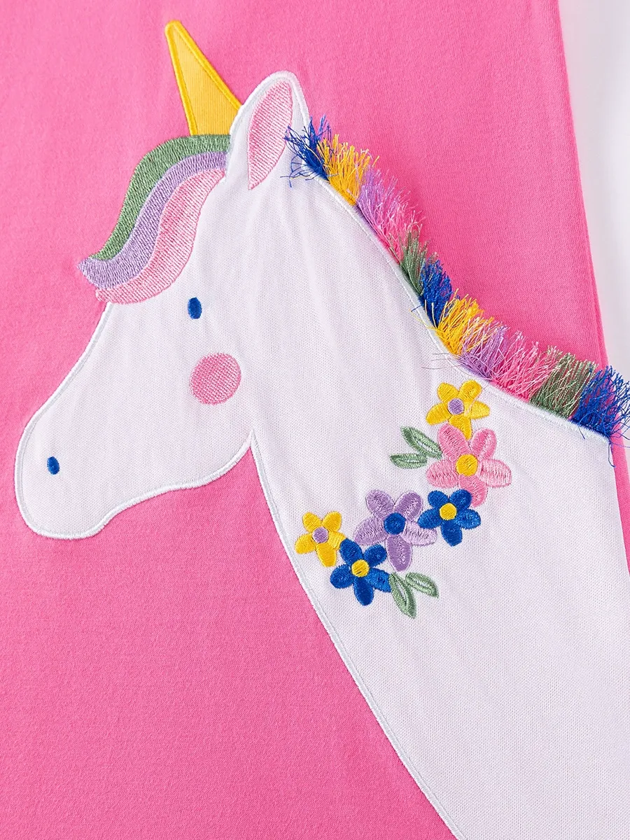 Long Sleeve Multicolor Unicorn Print Dress