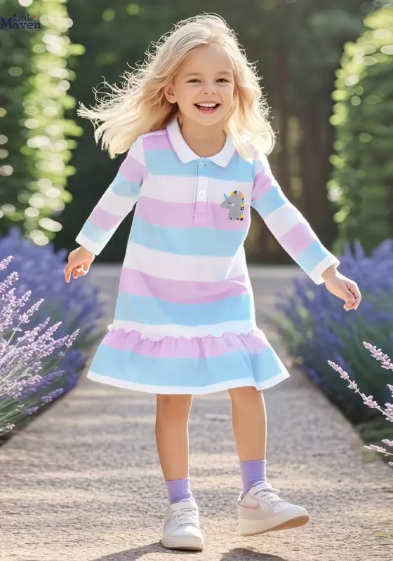 Striped Unicorn Ruched Dress