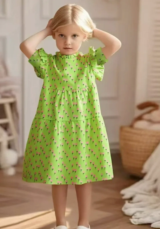 Ruffled Sleeves Tiered Dress