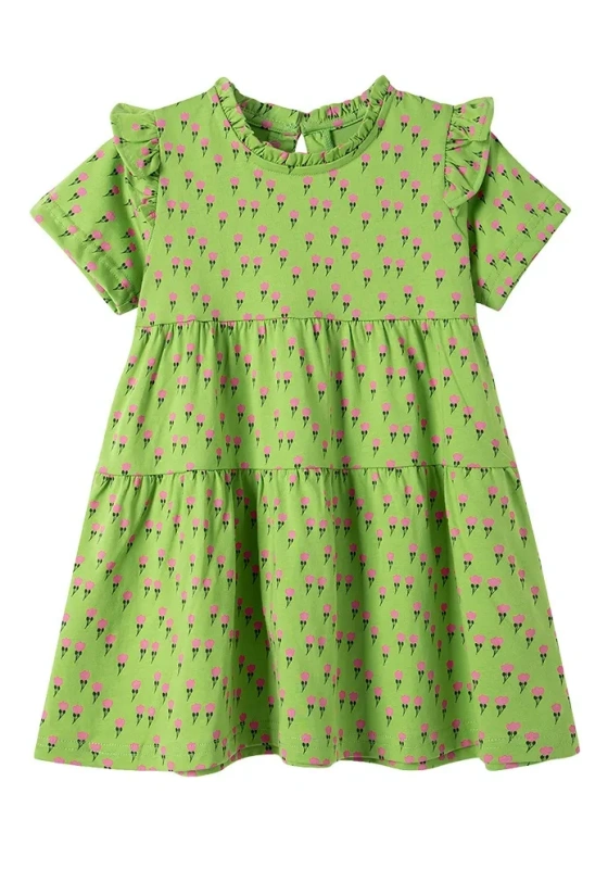 Ruffled Sleeves Tiered Dress