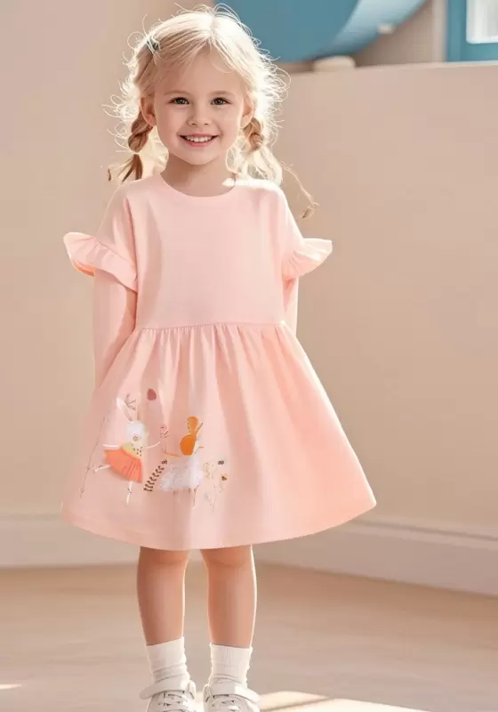 Round Neck Ruffle Sleeves Dress