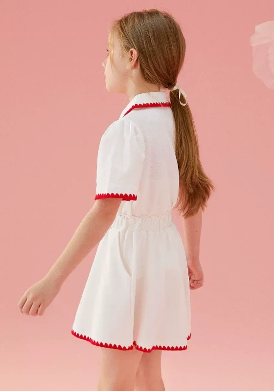 Strawberry Embroidered Red Trim Shorts Set 