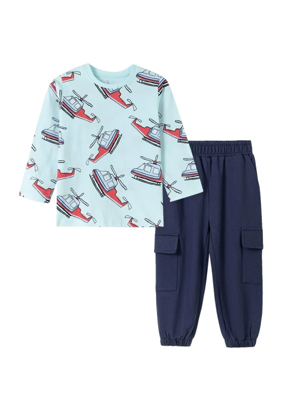 Helicopter Print Long Sleeve Cargo Pants Set