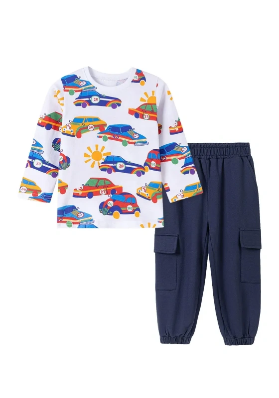 Car Patterned Long Sleeve Cargo Pants Set
