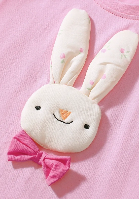 Bunny Embellished Trimmed Striped Shorts Set