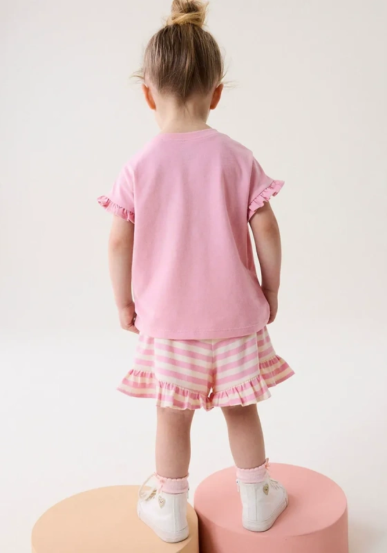 Bunny Embellished Trimmed Striped Shorts Set