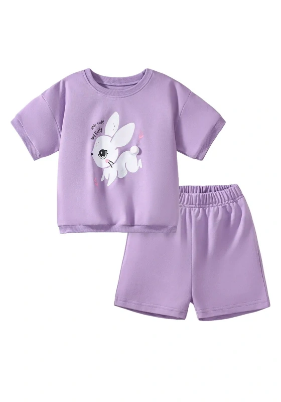 Short Sleeve Bunny Print Shorts Set