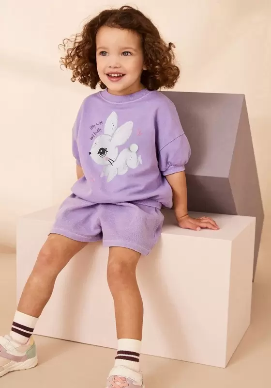 Short Sleeve Bunny Print Shorts Set