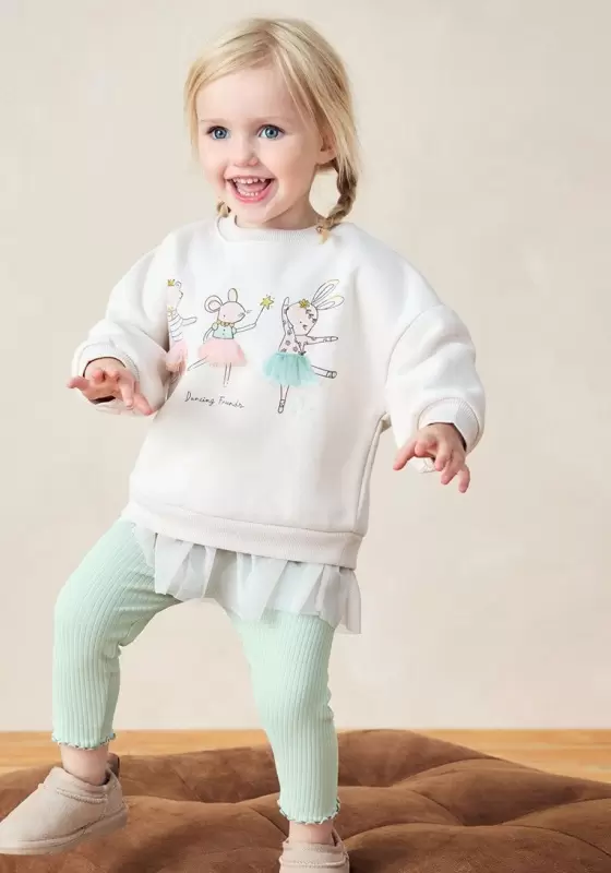 Bear Rabbit Print Mesh Hem Pants Set