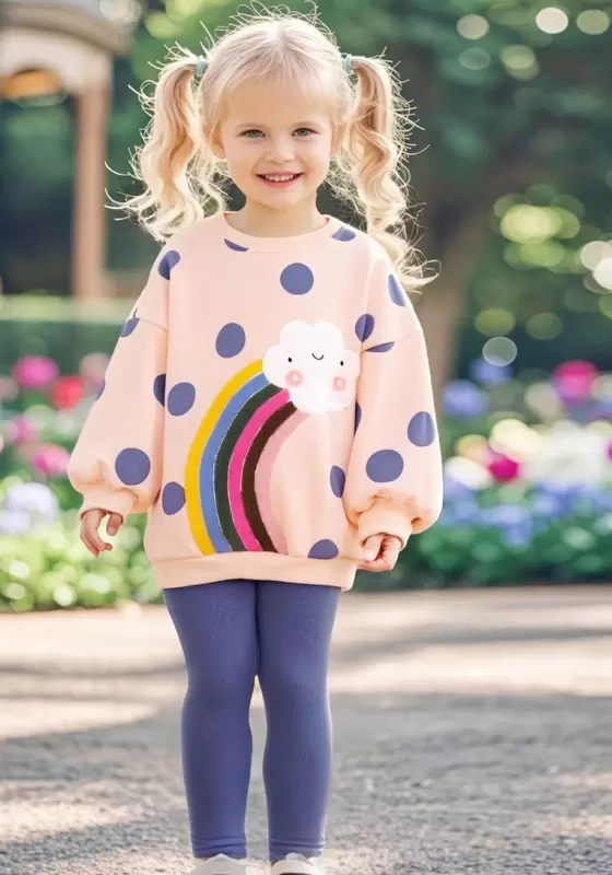 Polka Dot Cloud Rainbow Sweater And Pants Set