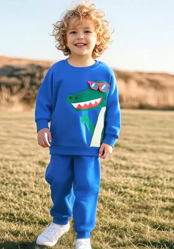 Dinosaur Embellished Blue Pants Set