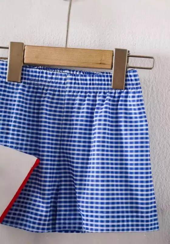 Embroidered ABC Pattern Plaid Shorts Set