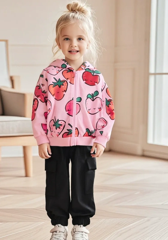Strawberry Print Hoodie And Cargo Pants Set