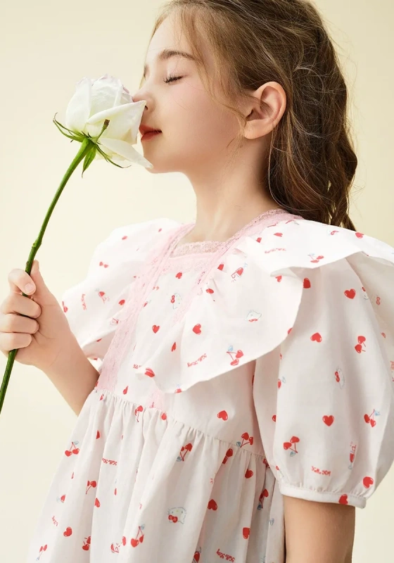 Sweet Heart Print Ruffled Blouse