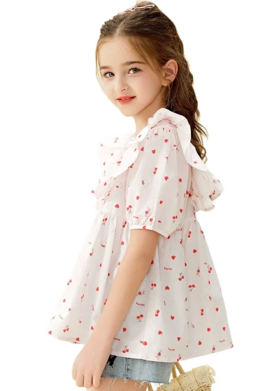 Sweet Heart Print Ruffled Blouse