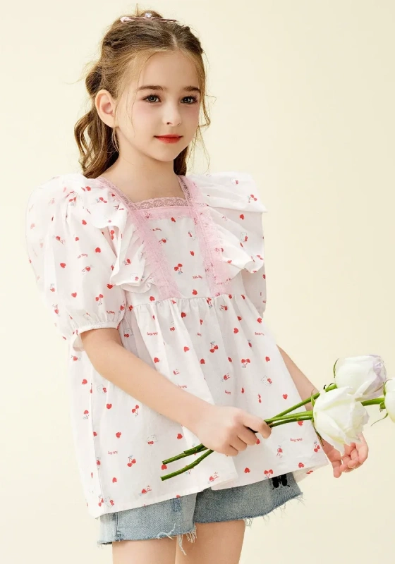 Sweet Heart Print Ruffled Blouse