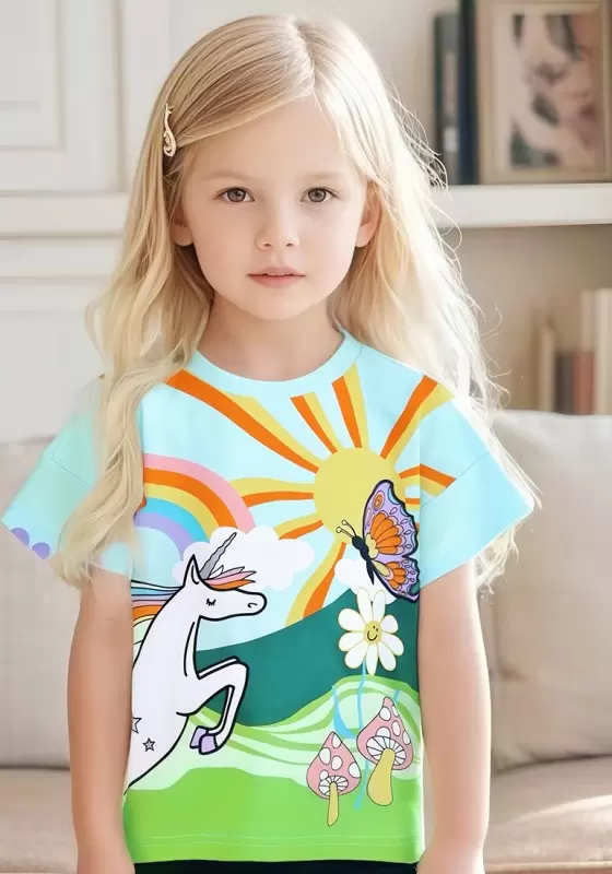 Colorful Unicorn Print Kids' T Shirt 