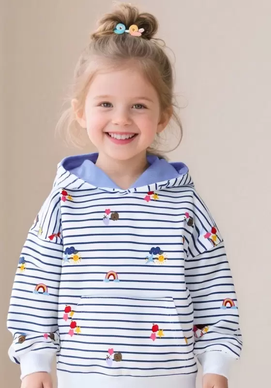  Adorable Embroidery Striped Hoodie