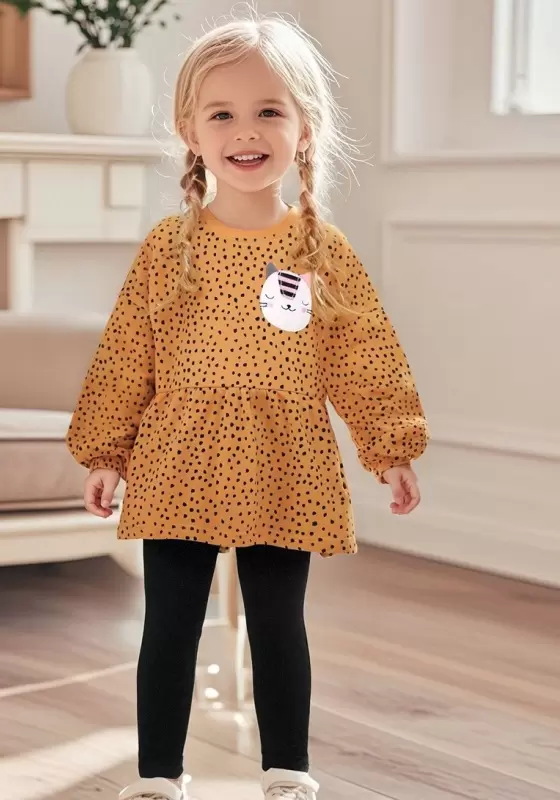 Dotted Cat Embroidered Long Sleeve Top