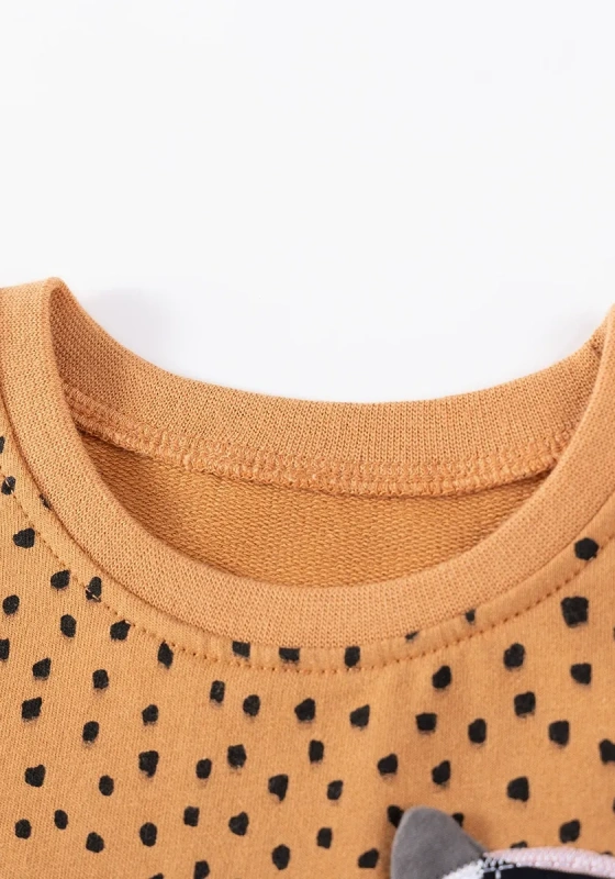 Dotted Cat Embroidered Long Sleeve Top