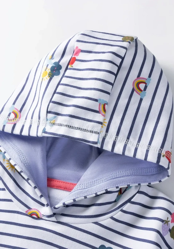 Rainbow Embroidery Striped Hooded Top 