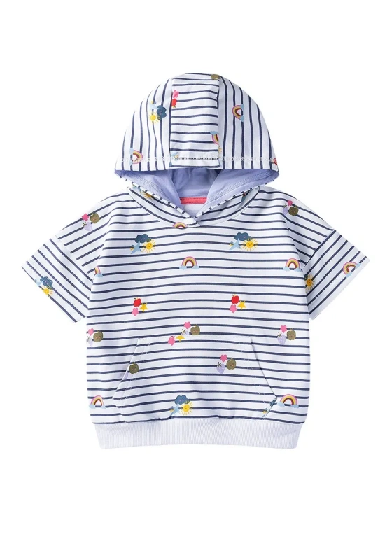 Rainbow Embroidery Striped Hooded Top 