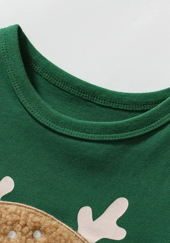  Deer Embroidered Green T Shirt