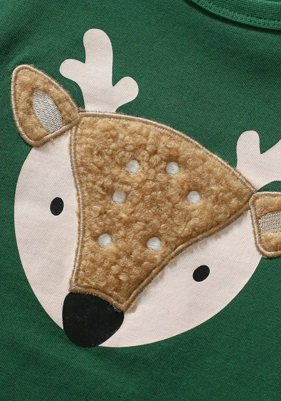  Deer Embroidered Green T Shirt