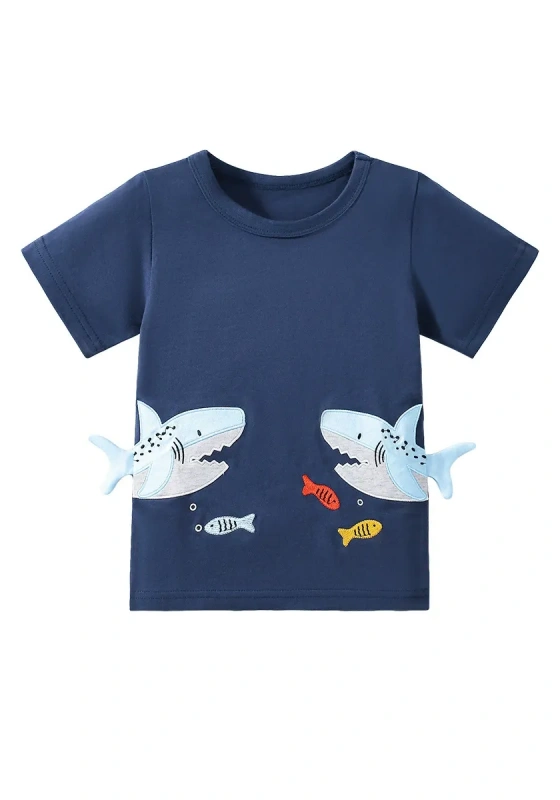 Shark Themed Navy Blue Kids' T shirt