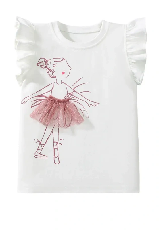 Ballerina Print Flutter Sleeve Top
