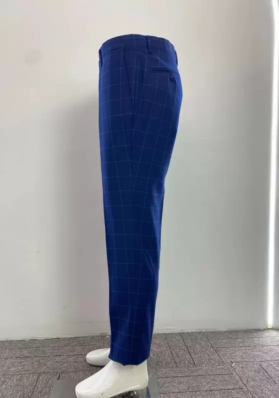 British Style Navy Plaid Trousers