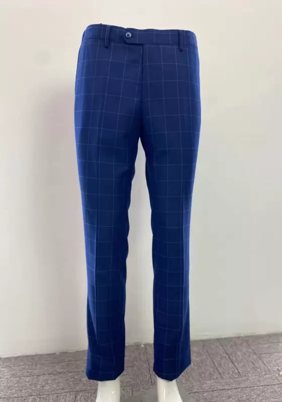 British Style Navy Plaid Trousers