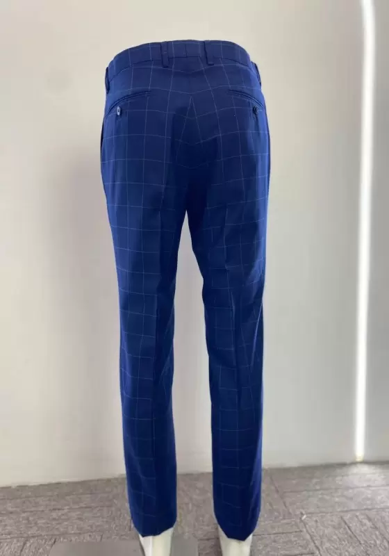British Style Navy Plaid Trousers