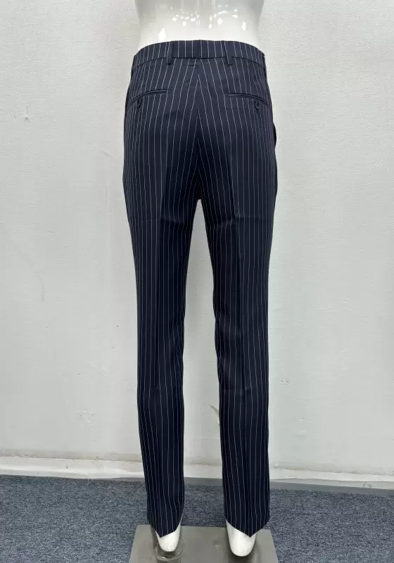 Navy Pinstripe Straight Pants