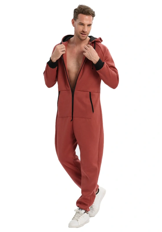 Zip Front Workwear Jumpsuit With Hoodie